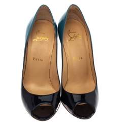 Pre Owned Christian Louboutin Two Tone Patent Leather Yootish Peep Toe Pumps Size 38