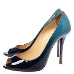 Pre Owned Christian Louboutin Two Tone Patent Leather Yootish Peep Toe Pumps Size 38