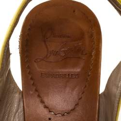 Pre Owned Christian Louboutin Yellow Canvas Puglia Espadrille Wedge Peep Toe Slingback Sandals Size 40