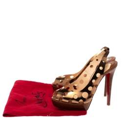 Pre Owned Christian Louboutin Bronze Leather Ginza Platform Slingback Sandals Size 39.5