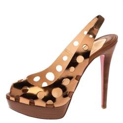 Pre Owned Christian Louboutin Bronze Leather Ginza Platform Slingback Sandals Size 39.5