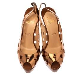 Pre Owned Christian Louboutin Bronze Leather Ginza Platform Slingback Sandals Size 39.5