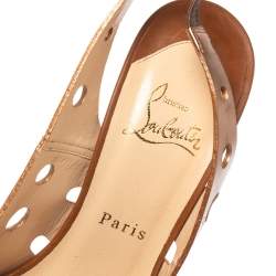 Pre Owned Christian Louboutin Bronze Leather Ginza Platform Slingback Sandals Size 39.5