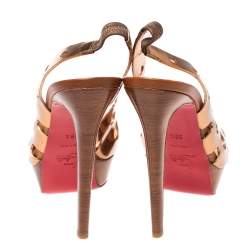 Pre Owned Christian Louboutin Bronze Leather Ginza Platform Slingback Sandals Size 39.5