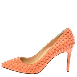 Pre Owned Christian Louboutin Orange Leather Pigalle Spikes Pumps Size 39