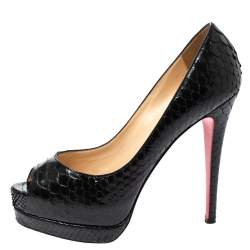 Pre Owned حذاء كعب عالي كريستيان لوبوتان ألتا داما جلد ثعبان أسود مقاس 39