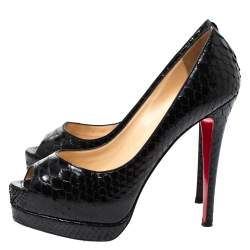 Pre Owned حذاء كعب عالي كريستيان لوبوتان ألتا داما جلد ثعبان أسود مقاس 39