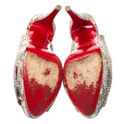 Christian Louboutin Multicolor Python Leather Lady Peep Toe Platform Slingback Sandals Size 40
