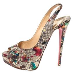 Christian Louboutin Multicolor Python Leather Lady Peep Toe Platform Slingback Sandals Size 40