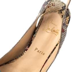 Christian Louboutin Multicolor Python Leather Lady Peep Toe Platform Slingback Sandals Size 40