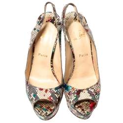 Christian Louboutin Multicolor Python Leather Lady Peep Toe Platform Slingback Sandals Size 40
