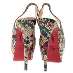 Christian Louboutin Multicolor Python Leather Lady Peep Toe Platform Slingback Sandals Size 40