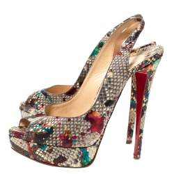 Christian Louboutin Multicolor Python Leather Lady Peep Toe Platform Slingback Sandals Size 40