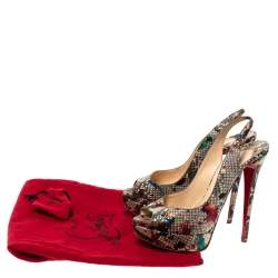 Christian Louboutin Multicolor Python Leather Lady Peep Toe Platform Slingback Sandals Size 40