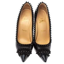 Pre Owned Christian Louboutin Black Leather and Suede Trim Malabar Hill Spiked Pumps Size 38