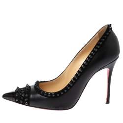 Pre Owned Christian Louboutin Black Leather and Suede Trim Malabar Hill Spiked Pumps Size 38