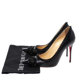 Pre Owned Christian Louboutin Black Leather and Suede Trim Malabar Hill Spiked Pumps Size 38