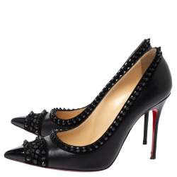 Pre Owned Christian Louboutin Black Leather and Suede Trim Malabar Hill Spiked Pumps Size 38