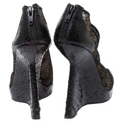 Christian Louboutin Black Mesh And Python Leather Janet Wedge Booties Size 36