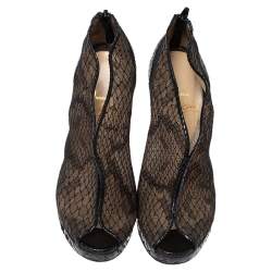 Christian Louboutin Black Mesh And Python Leather Janet Wedge Booties Size 36