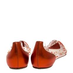 Pre Owned Christian Louboutin Metallic Orange Leather And PVC Degrastrass Pointed Toe Ballet Flats Size 38.5