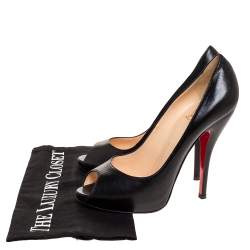 Pre Owned Christian Louboutin Black Leather Very Prive Peep Toe Platform Pumps Size 37