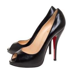 Pre Owned Christian Louboutin Black Leather Very Prive Peep Toe Platform Pumps Size 37
