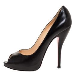 Pre Owned Christian Louboutin Black Leather Very Prive Peep Toe Platform Pumps Size 37