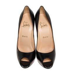 Pre Owned Christian Louboutin Black Leather Very Prive Peep Toe Platform Pumps Size 37