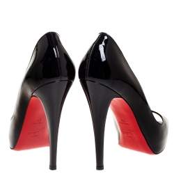 Pre Owned Christian Louboutin Black Patent Leather Very Prive Peep Toe Platform Pumps Size 39 