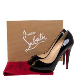 Pre Owned Christian Louboutin Black Patent Leather Very Prive Peep Toe Platform Pumps Size 39 