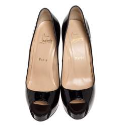 Pre Owned Christian Louboutin Black Patent Leather Very Prive Peep Toe Platform Pumps Size 39 