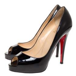 Pre Owned Christian Louboutin Black Patent Leather Very Prive Peep Toe Platform Pumps Size 39 