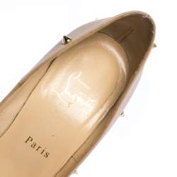 Pre Owned Christian Louboutin Beige Spike Embellished Leather Degraspike Pointed Toe Pumps Size 37.5