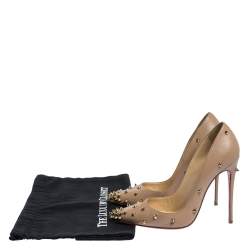 Pre Owned Christian Louboutin Beige Spike Embellished Leather Degraspike Pointed Toe Pumps Size 37.5