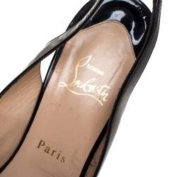 Pre Owned Christian Louboutin Black Patent N°Prive Slingback Sandals Size 41.5