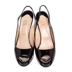 Pre Owned Christian Louboutin Black Patent N°Prive Slingback Sandals Size 41.5
