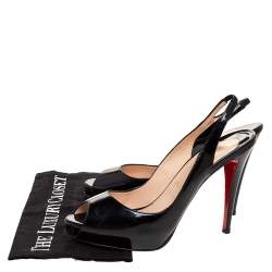 Pre Owned Christian Louboutin Black Patent N°Prive Slingback Sandals Size 41.5