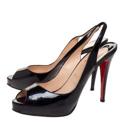 Pre Owned Christian Louboutin Black Patent N°Prive Slingback Sandals Size 41.5