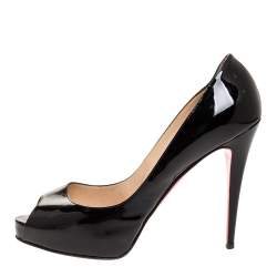 Pre Owned Christian Louboutin Black Patent Leather Very Prive Peep Toe Pumps Size 42