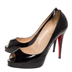 Pre Owned Christian Louboutin Black Patent Leather Very Prive Peep Toe Pumps Size 42