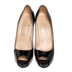 Pre Owned Christian Louboutin Black Patent Leather Very Prive Peep Toe Pumps Size 42