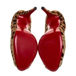 مملوكة مسبقًا حذاء كعب عالي كريستيان لوبوتان "فلو" مقدمة مفتوحة شعر حصان مطبوع نقشة الفهد مقاس 42