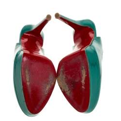 مملوكة مسبقًا Christian Louboutin Green Patent Leather Bianca Platform Slingback Sandals Size 38