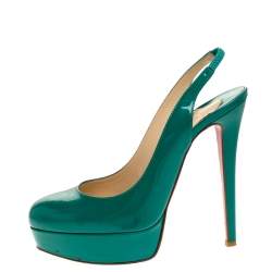 مملوكة مسبقًا Christian Louboutin Green Patent Leather Bianca Platform Slingback Sandals Size 38