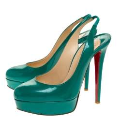 مملوكة مسبقًا Christian Louboutin Green Patent Leather Bianca Platform Slingback Sandals Size 38