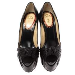 Pre Owned Christian Louboutin Black Leather Lady Gres Knotted Peep Toe Pumps Size 38.5