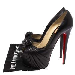 Pre Owned Christian Louboutin Black Leather Lady Gres Knotted Peep Toe Pumps Size 38.5