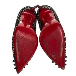 Pre Owned Christian Louboutin Floque Glitter And Patent Spike Geo Pumps Size 38