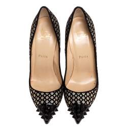 Pre Owned Christian Louboutin Floque Glitter And Patent Spike Geo Pumps Size 38